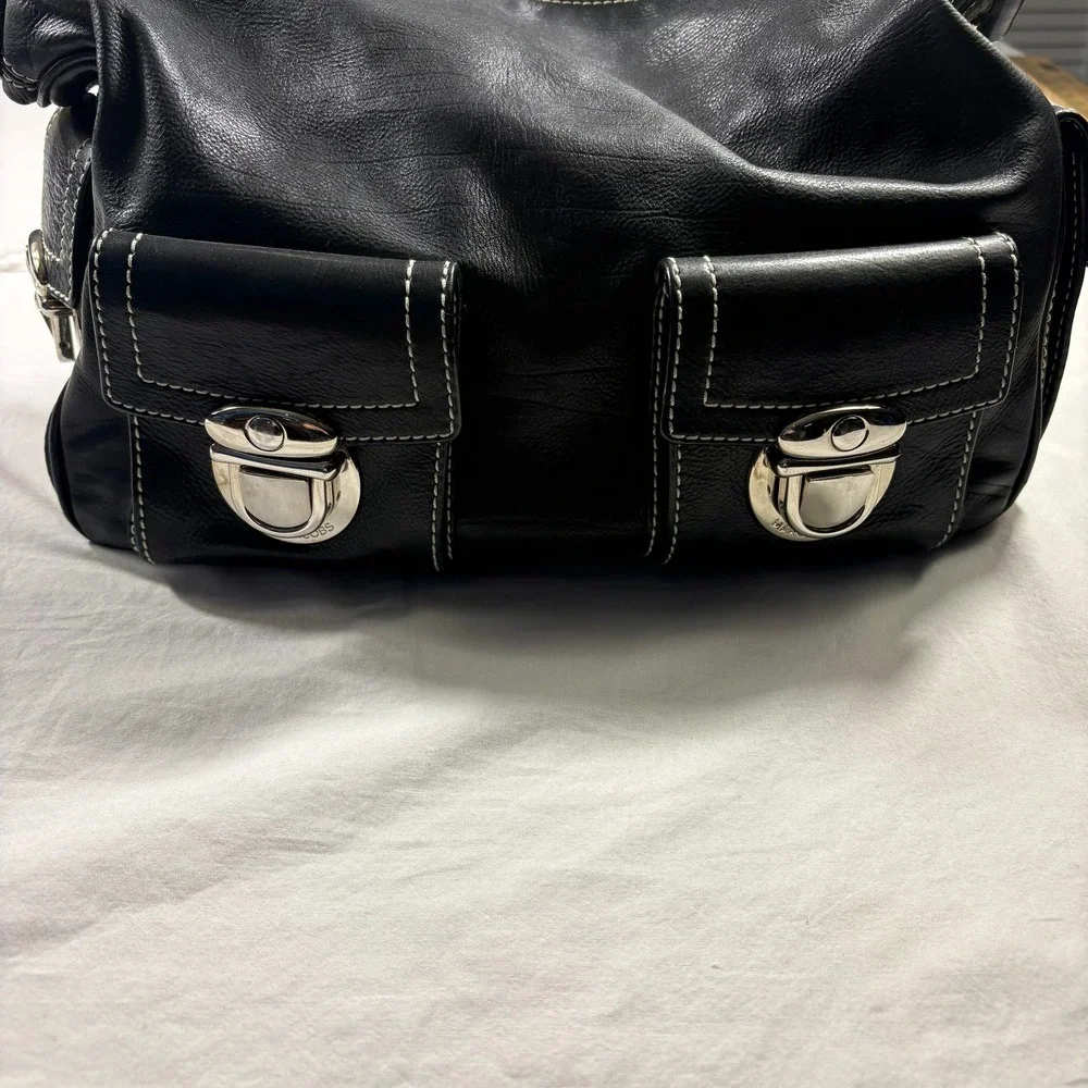 Authentic Marc Jacobs Shoulder Bag Black Pre-Owned Leather Push Lock Hobo - Picture 12 of 12